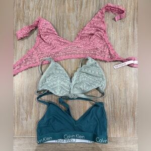 Lace Bralette Trio - Pink, Sage, Teal